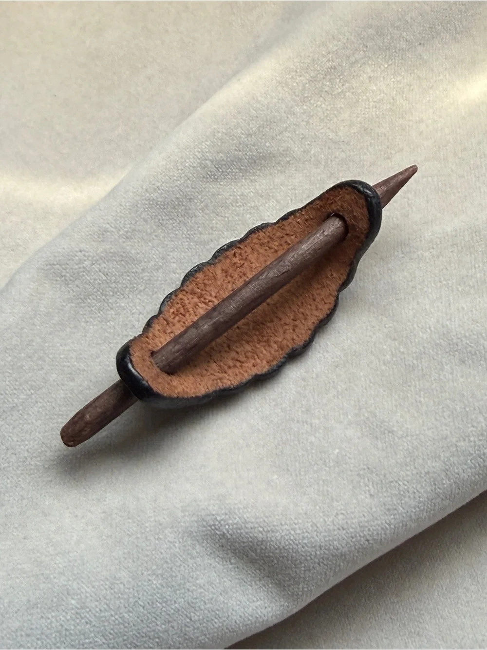 Handcrafted Dark Teal Leather Hair Slide with Wooden Pin